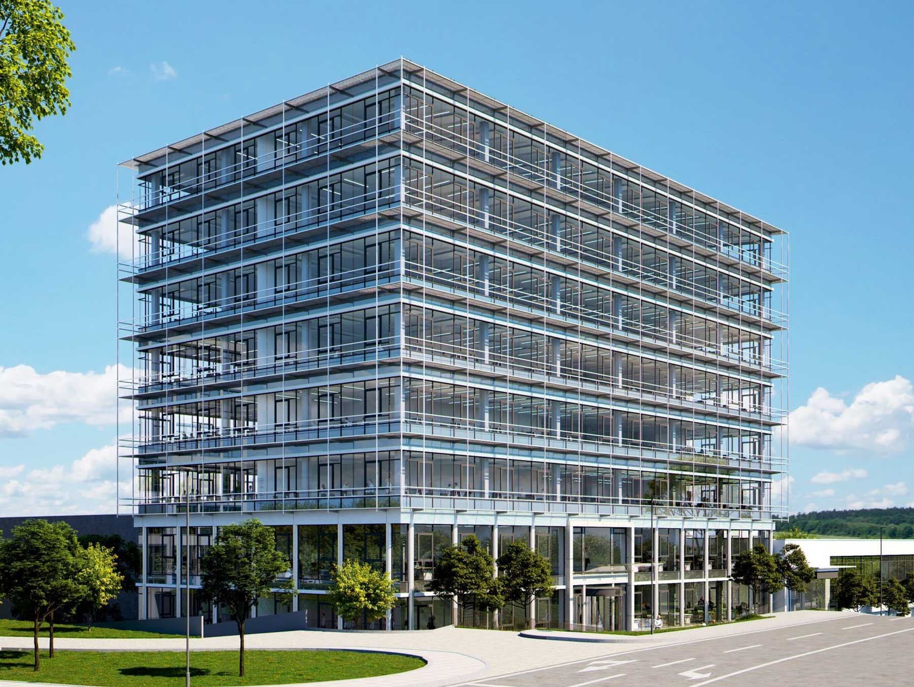 Rendering des Löwentor-Gebäudes in Stuttgart.